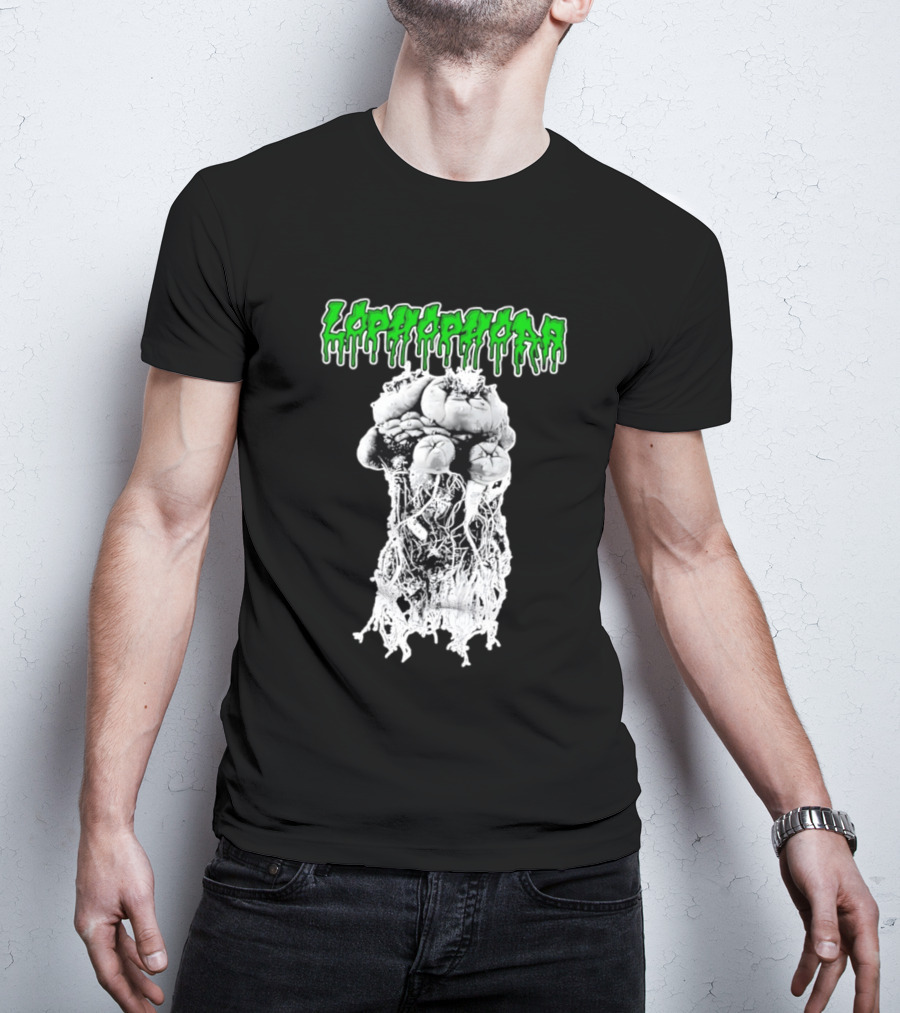 Lophophora Cactus Dripping Text With Detailed Root T-Shirt