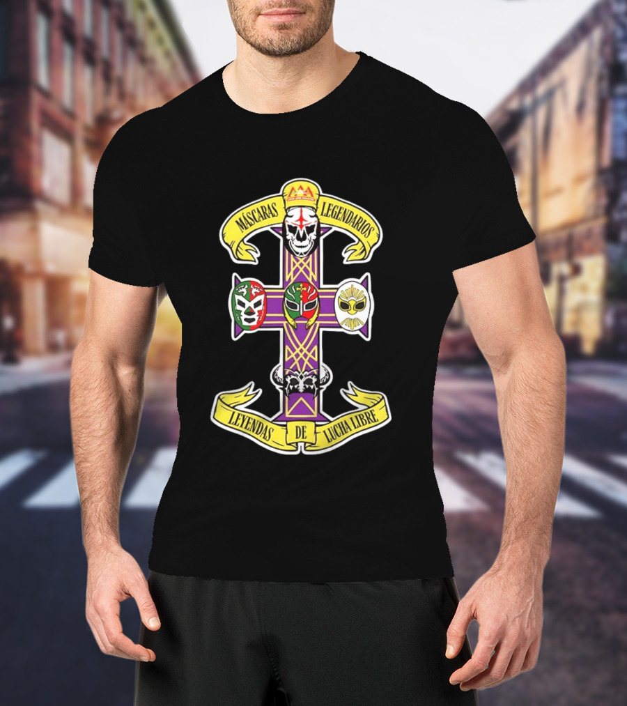 Máscaras Legendarios Leyendas De Lucha Libre Cross Skulls And Masks T-Shirt