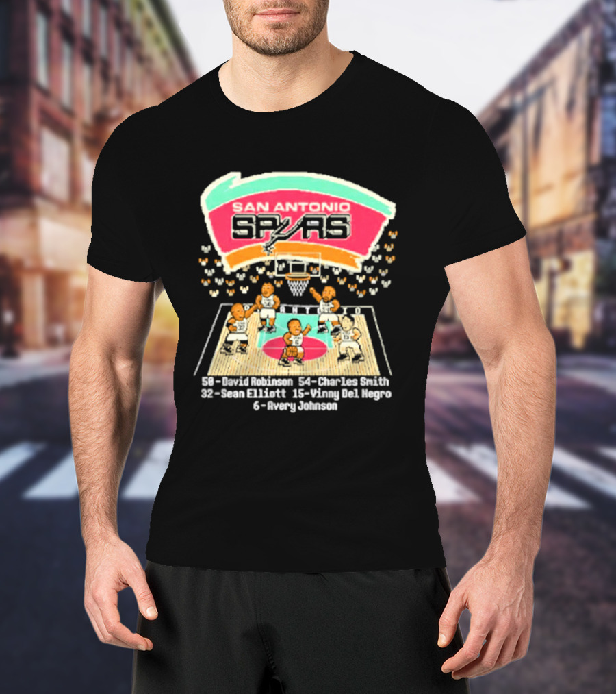 San Antonio Spurs David Robinson Charles Smith Sean Elliott Vinny Del Negro Avery Johnson Basketball Team T-Shirt