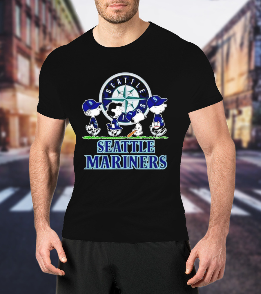 Seattle Mariners Peanuts Characters Walking Road T-Shirt