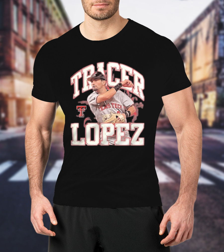 Texas Tech Tracer Lopez Baseball NCAA Collage T-Shirt