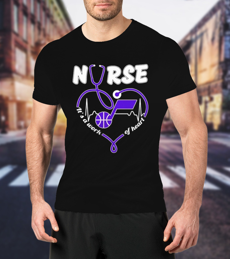 Utah Jazz Nurse It's A Work Of Heart Stethoscope Basketball T-Shirt