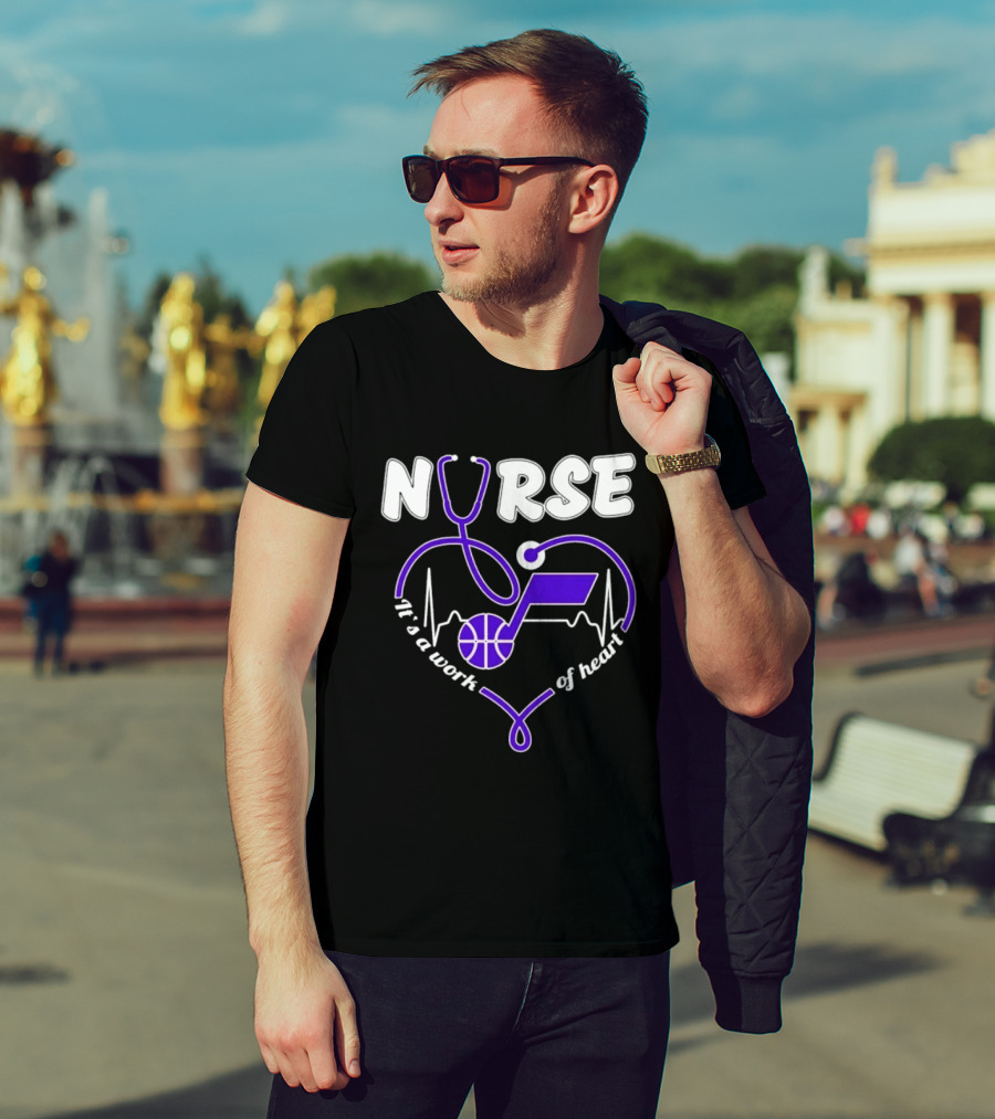 Utah Jazz Nurse It's A Work Of Heart Stethoscope Basketball T-Shirt