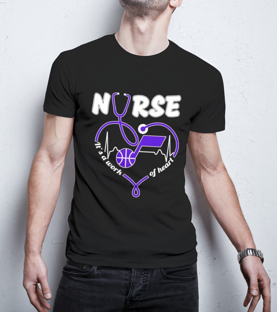 Utah Jazz Nurse It's A Work Of Heart Stethoscope Basketball T-Shirt