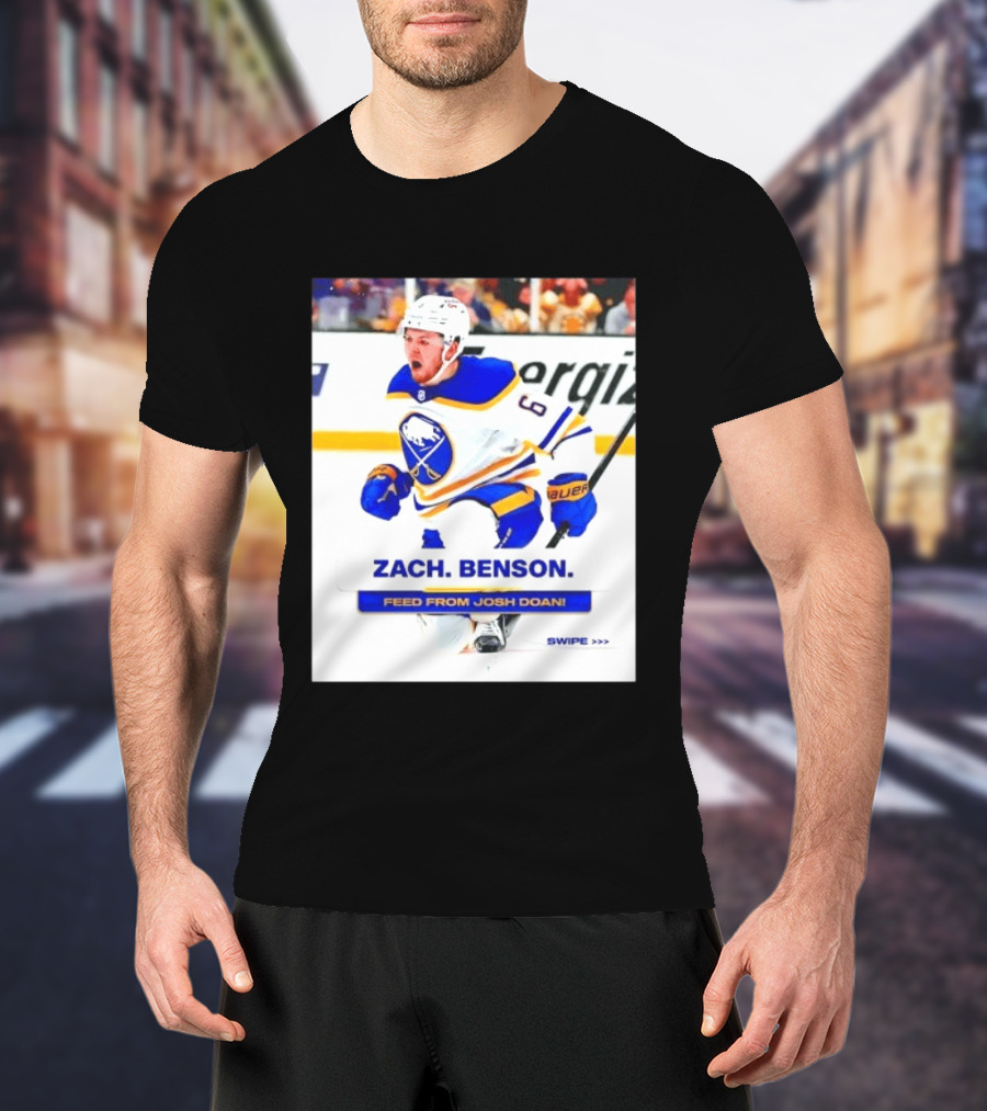 Zach Benson Buffalo Sabres Feed From Josh Doan Swipe T-Shirt