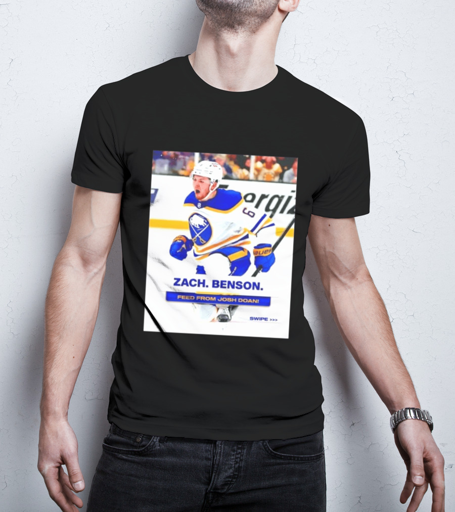 Zach Benson Buffalo Sabres Feed From Josh Doan Swipe T-Shirt