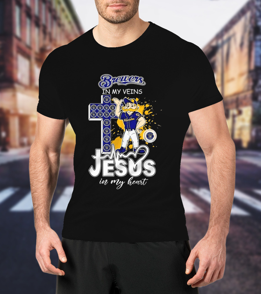 Brewers In My Veins Jesus In My Heart With Cross And Brewman T-Shirt