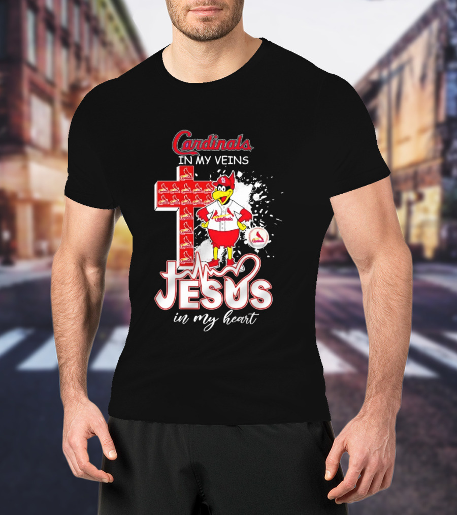 Cardinals In My Veins Jesus In My Heart Cross T-Shirt