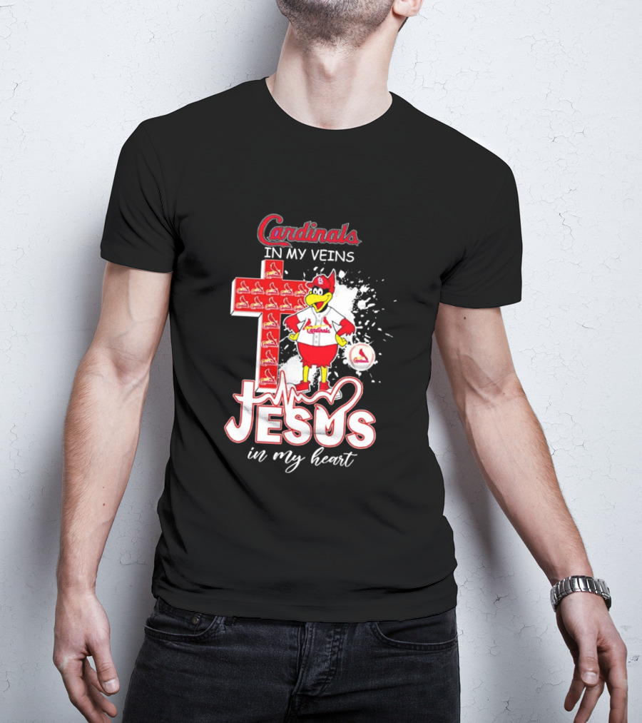 Cardinals In My Veins Jesus In My Heart Cross T-Shirt