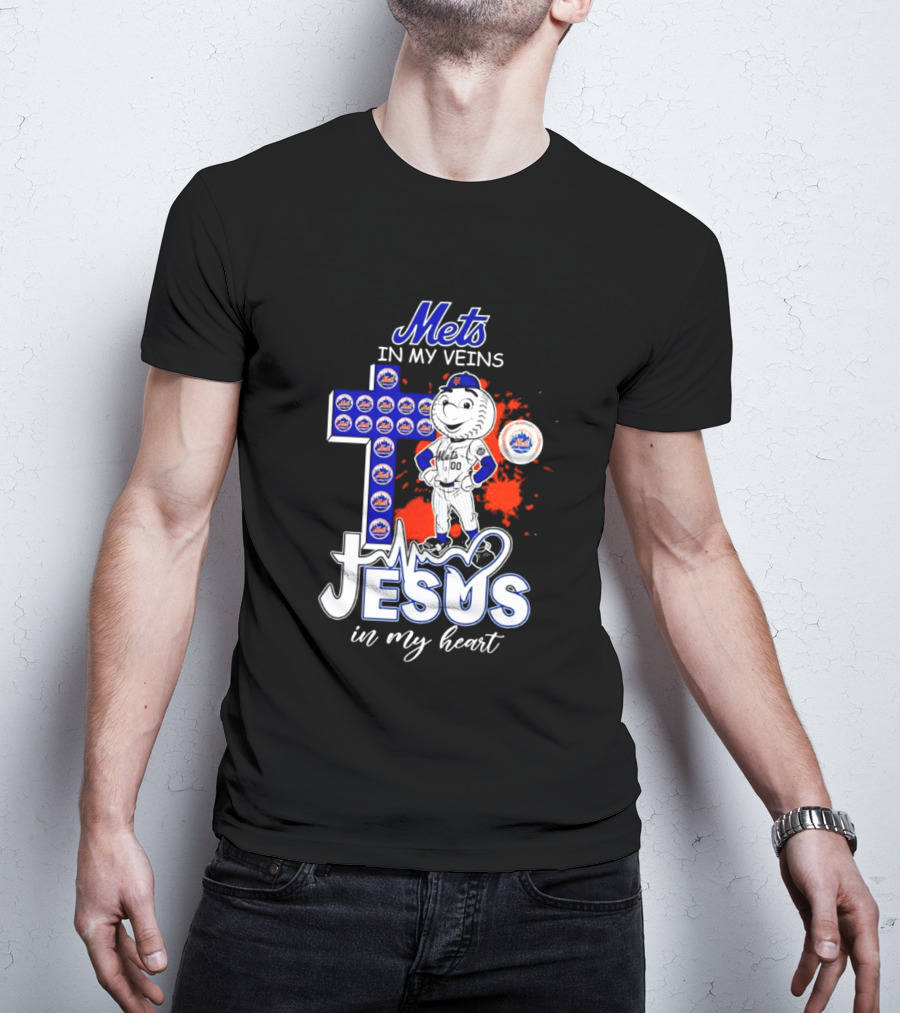Mets In My Veins Jesus In My Heart Cross And Baseball T-Shirt
