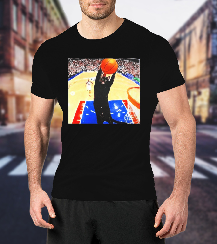 Philadelphia 76ers Black Cat Slam Dunk Basketball Meme T-Shirt