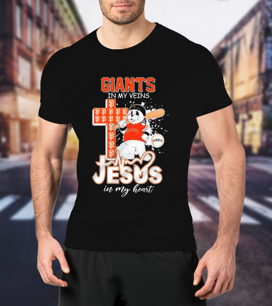 Giants In My Veins Jesus In My Heart Baseball Cross T-Shirt