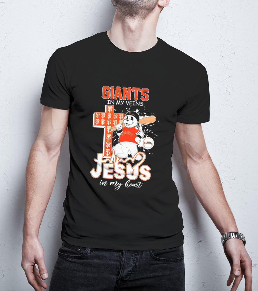 Giants In My Veins Jesus In My Heart Baseball Cross T-Shirt