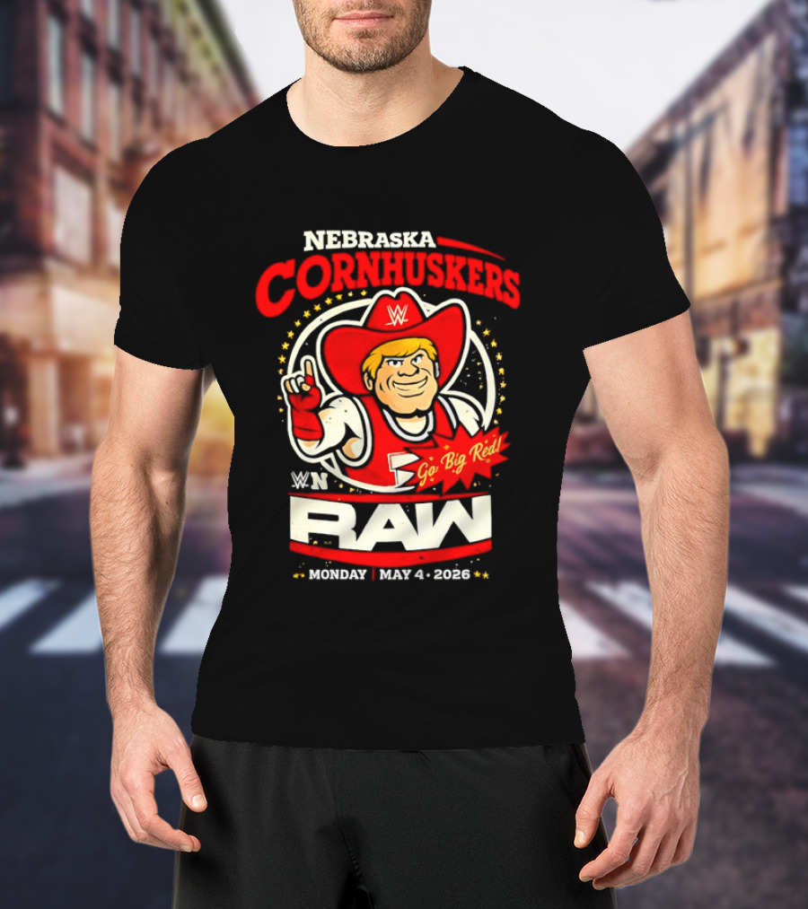 Nebraska Cornhuskers Herbie Husker WWE RAW Go Big Red May 4 2018 T-Shirt