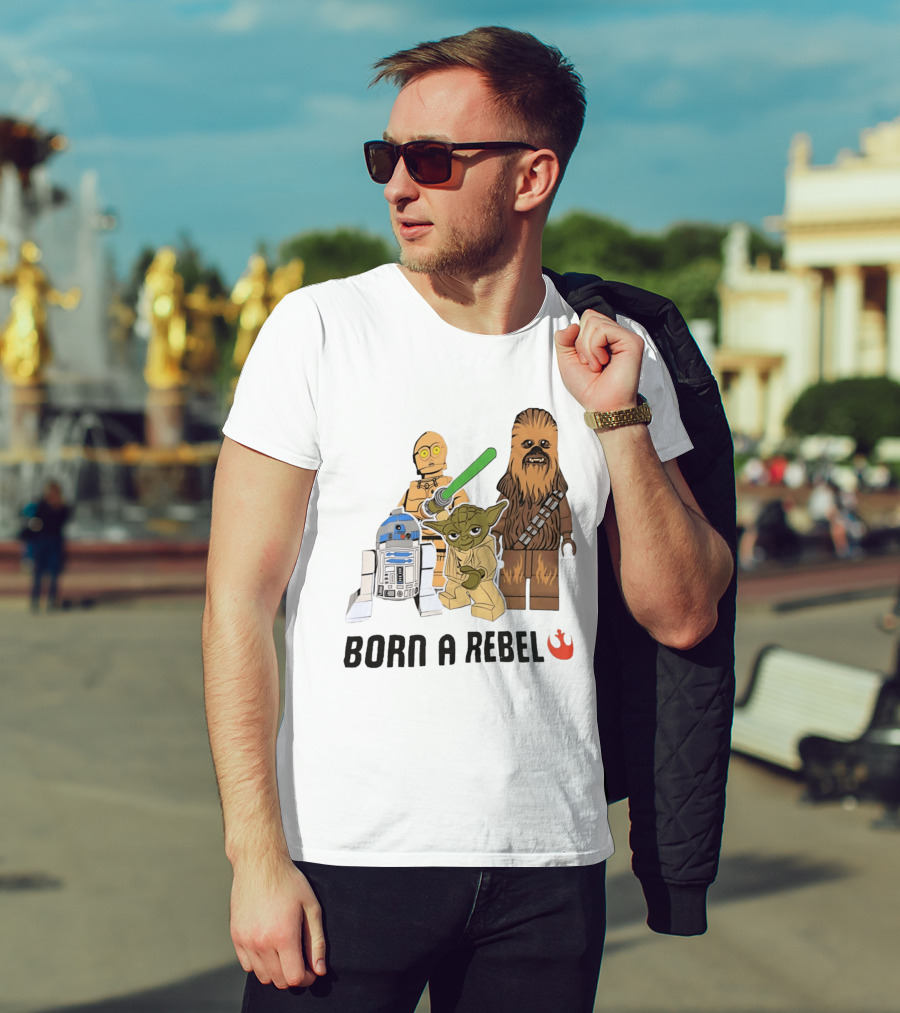 Born A Rebel Star Wars LEGO Characters Yoda Chewbacca R2 D2 C 3PO T-Shirt