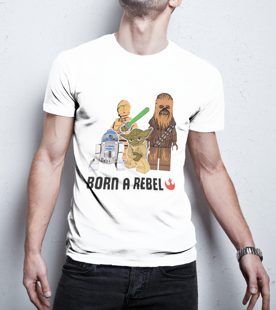 Born A Rebel Star Wars LEGO Characters Yoda Chewbacca R2 D2 C 3PO T-Shirt