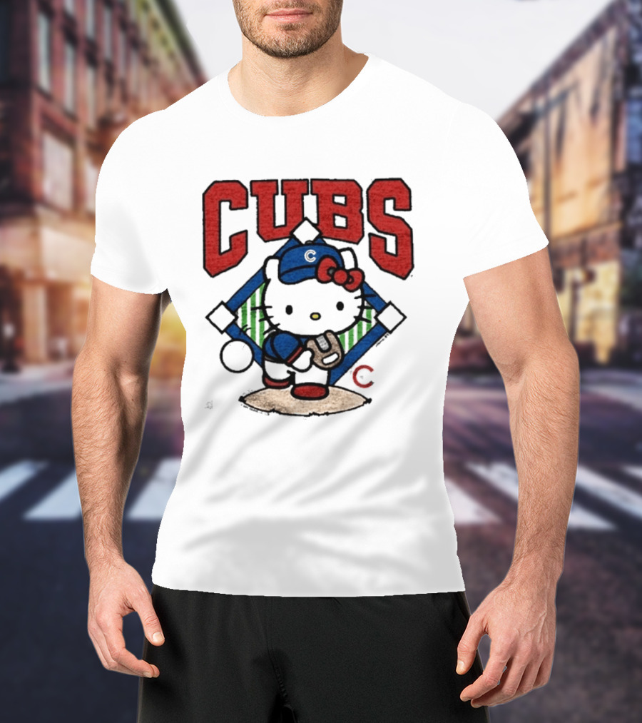 Hello Kitty Cubs Baseball Collaboration With Chicago Cubs Pitcher T-Shirt