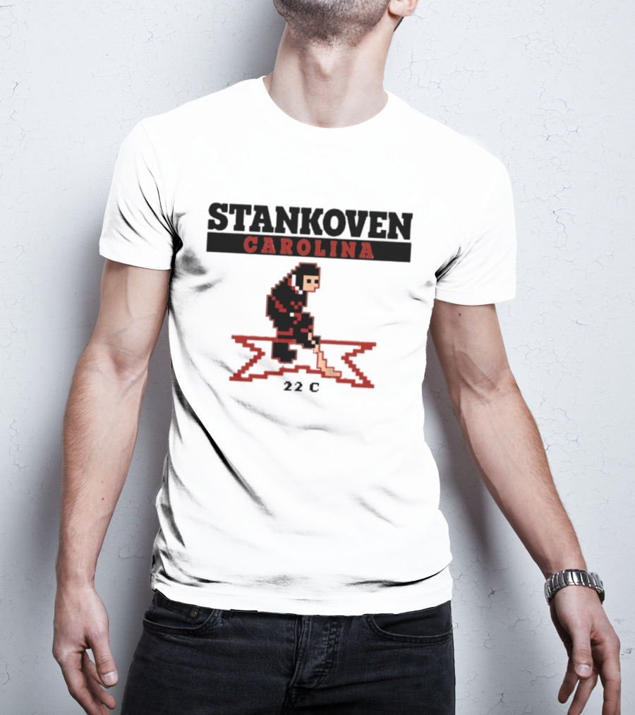 Stankoven Carolina 22C Pixel Hockey Player Retro Styling T-Shirt