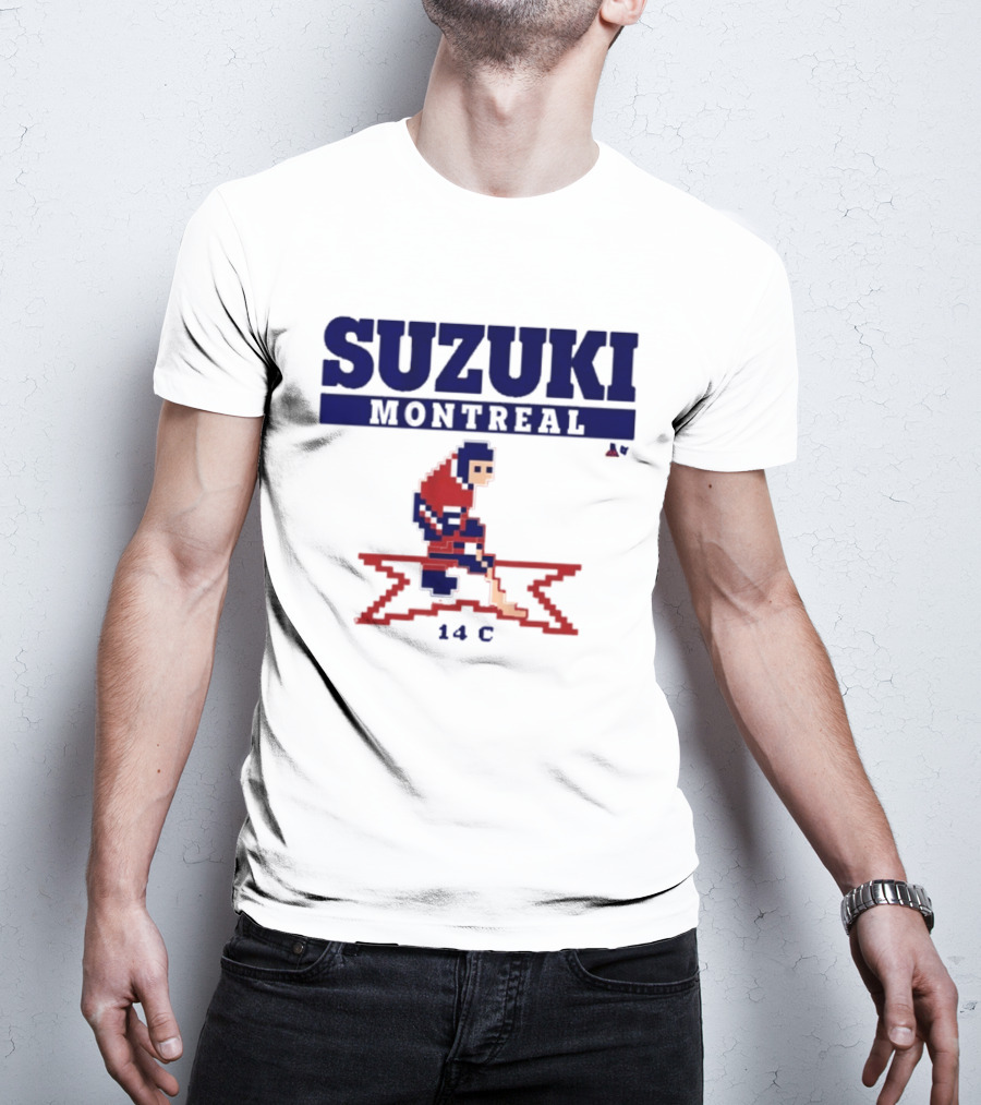 SUZUKI Montreal 14 C Red Hockey Player Pixel T-Shirt