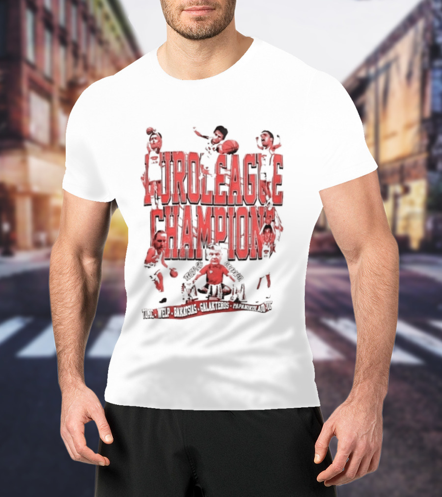 Olympiacos B.C Euroleague Champion Triple Crown Players T-Shirt