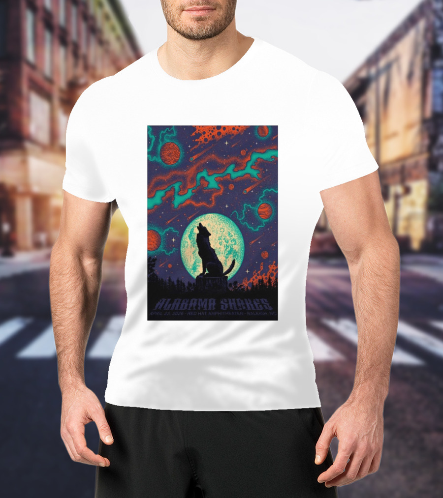 Alabama Shakes Apr 25 2026 Red Hat Amphitheater Raleigh NC Wolf Moon Cosmic Scene T-Shirt
