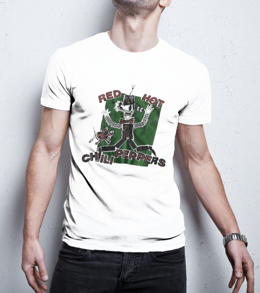 Red Hot Chili Peppers Puppet Skeleton Art With Bowtie And Top Hat T-Shirt