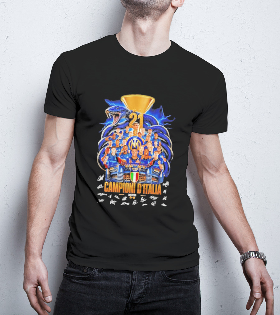 Inter Milan FC Campioni D'Italia 2025 26 San Siro Snake Trophy Signatures T-Shirt