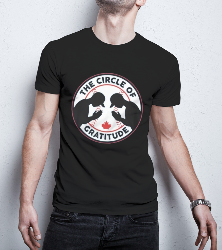 The Circle Of Gratitude Baseball Silhouette Emblem With Maple Leaf T-Shirt
