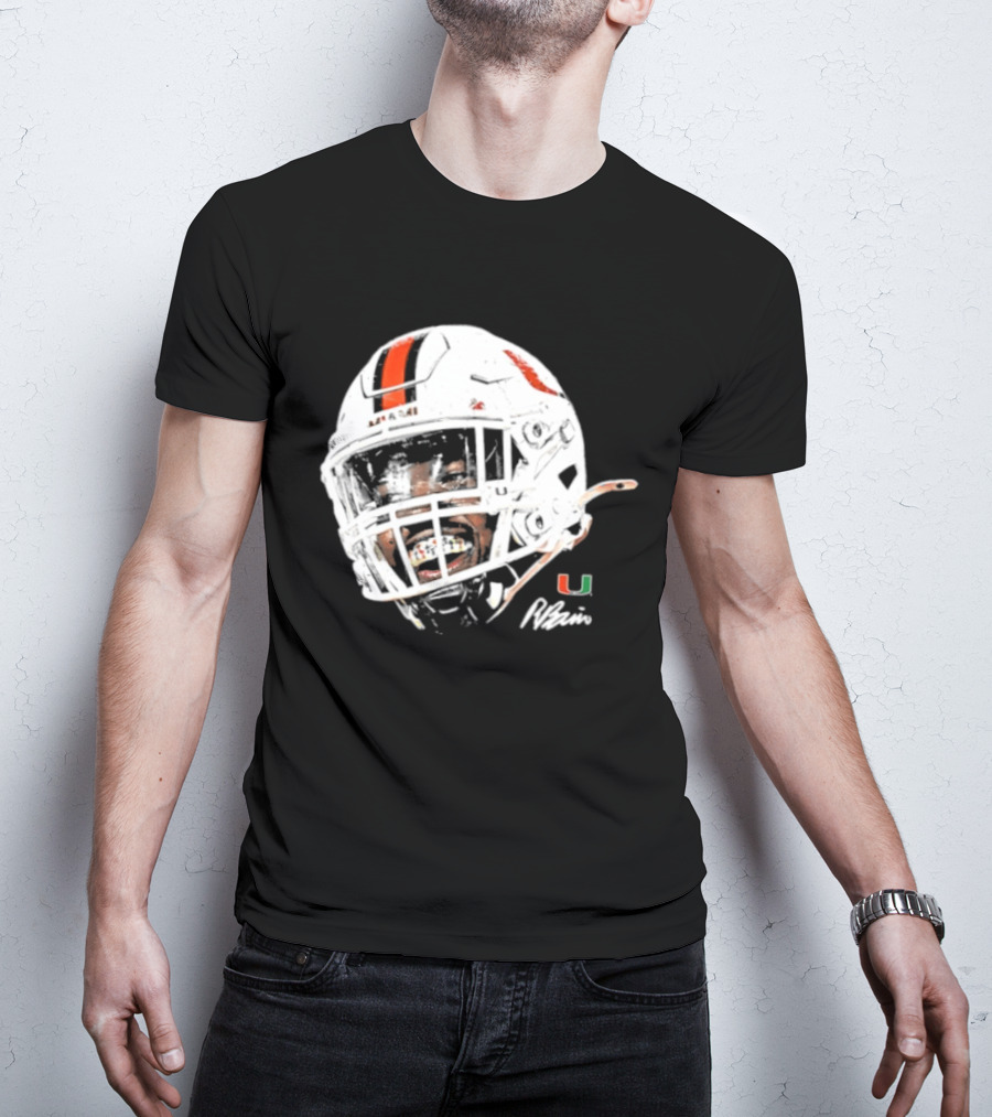 Miami Hurricanes Rueben Bain Jr. Game Face Helmet NCAA Football U T-Shirt
