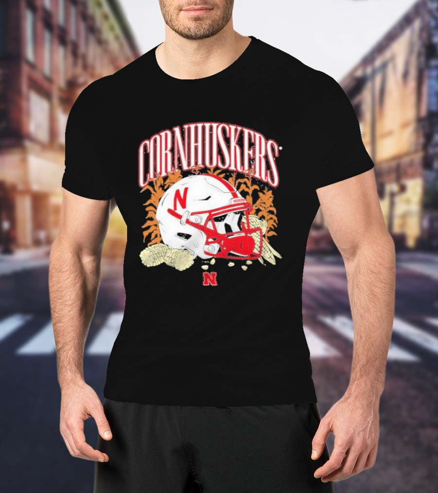 Cornhuskers Nebraska Football Helmet Ncaa Corn Stalks Iconic Red Letter N T-Shirt
