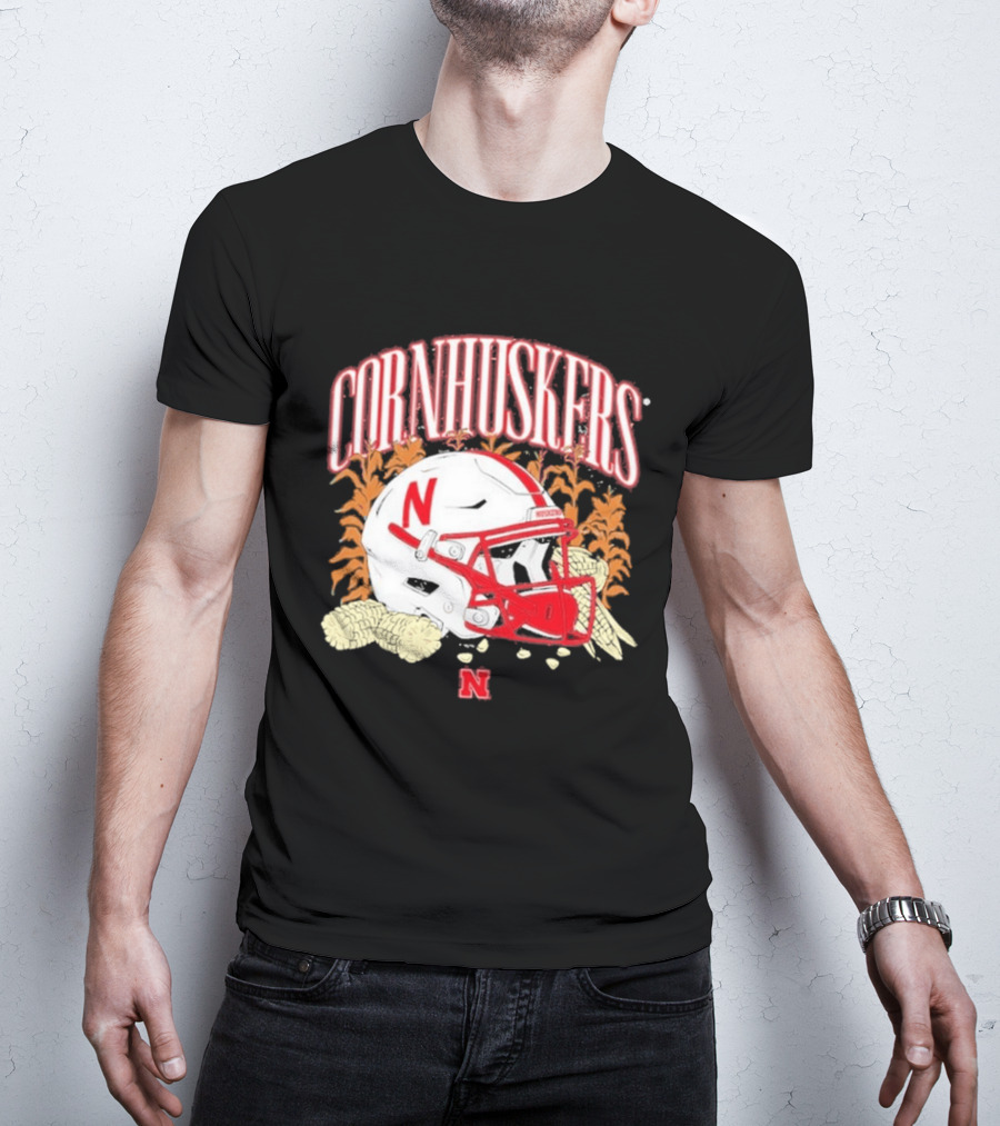 Cornhuskers Nebraska Football Helmet Ncaa Corn Stalks Iconic Red Letter N T-Shirt