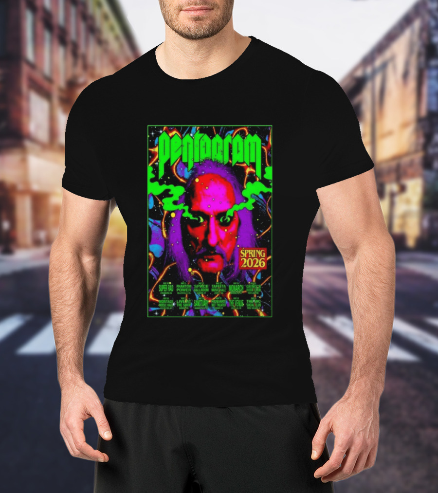 Pentagram Spring Tour May 2026 Psychedelic Neon Art With Iconic Face T-Shirt