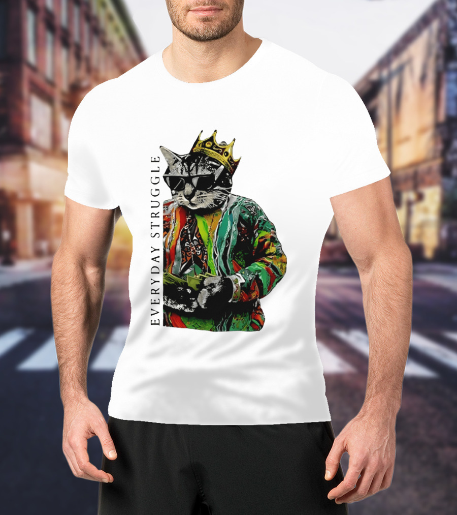 Everyday Struggle Notorious B.I.G Cat Meme Crown Sunglasses T-Shirt