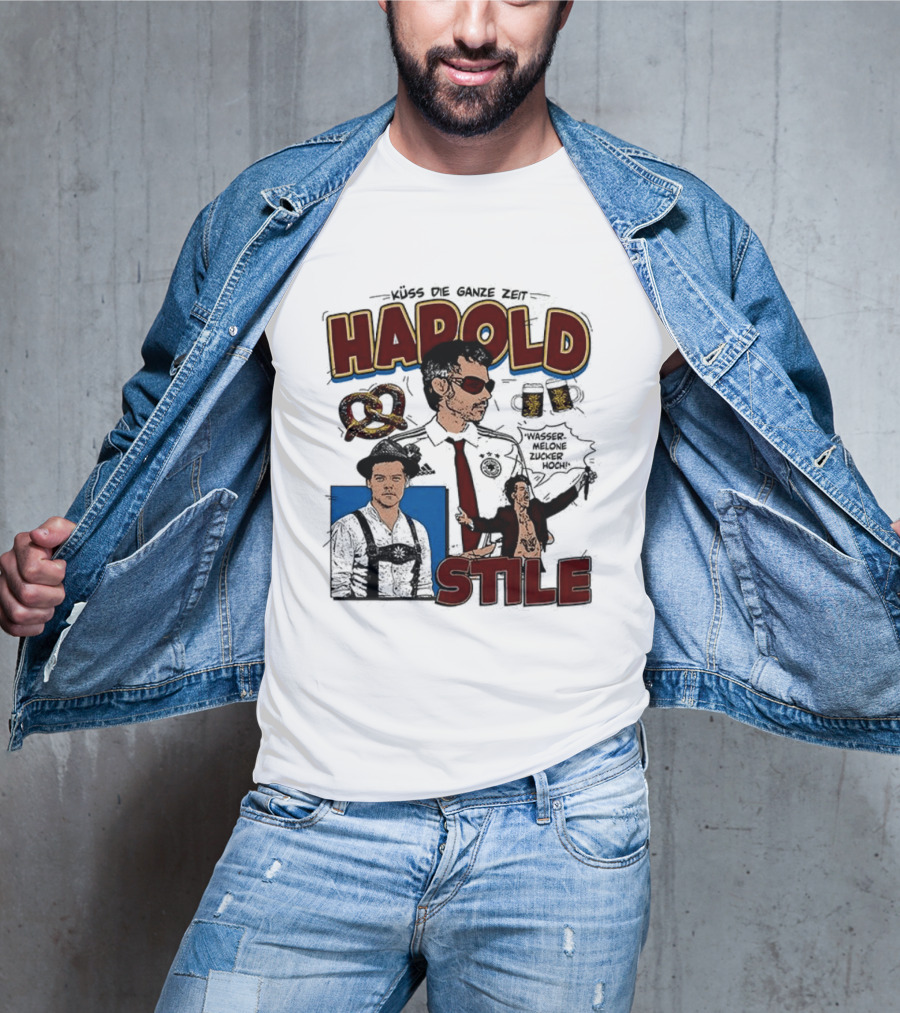 Harold Stile Kuss Die Ganze Zeit Comic Pretzel Sunglasses Police T-Shirt