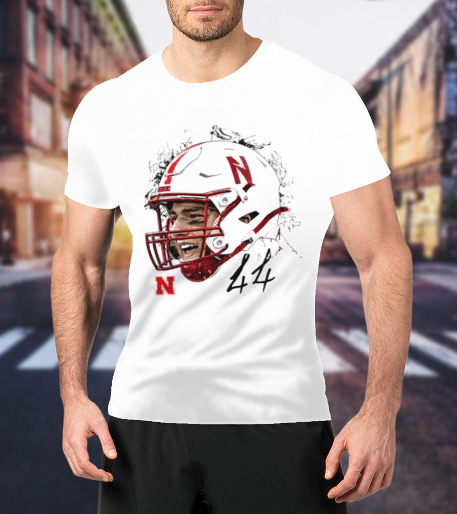 NCAA Football Nebraska Cornhuskers Luke Lindenmeyer Game Face 44 Helmet T-Shirt