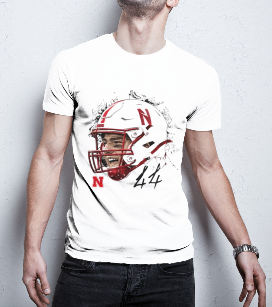NCAA Football Nebraska Cornhuskers Luke Lindenmeyer Game Face 44 Helmet T-Shirt