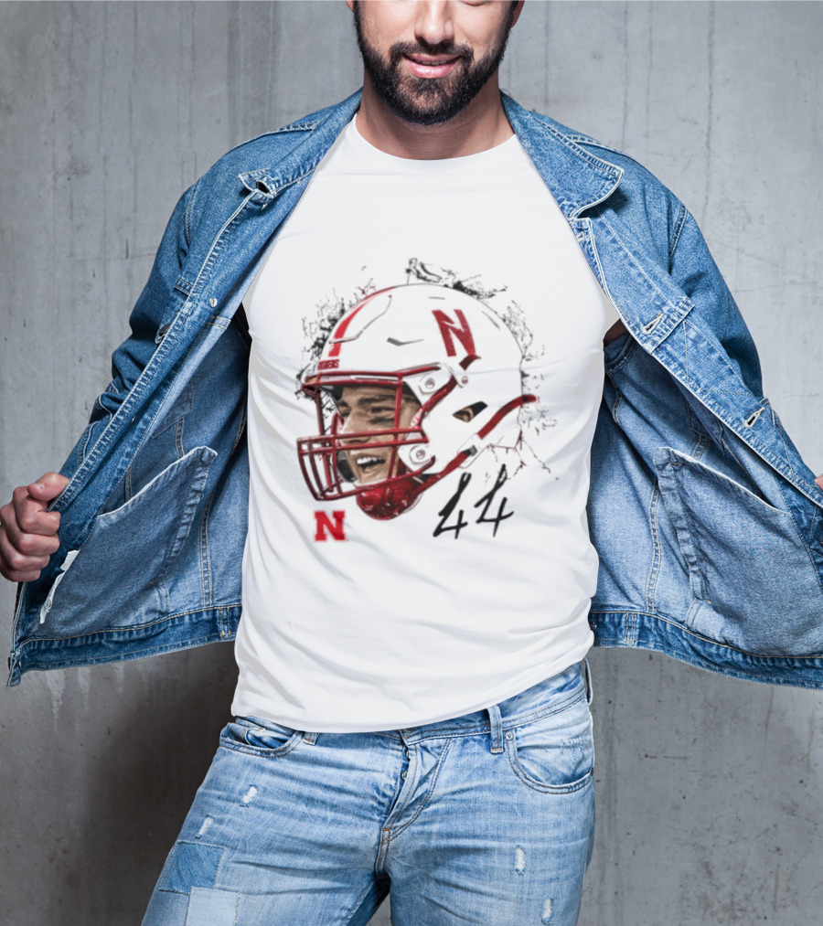 NCAA Football Nebraska Cornhuskers Luke Lindenmeyer Game Face 44 Helmet T-Shirt