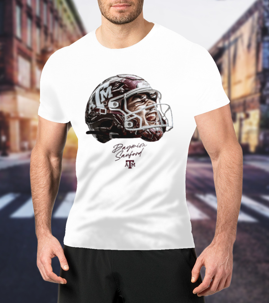 Texas A&M Aggies Football Helmet Game Face Daymion Sanford NCAA T-Shirt