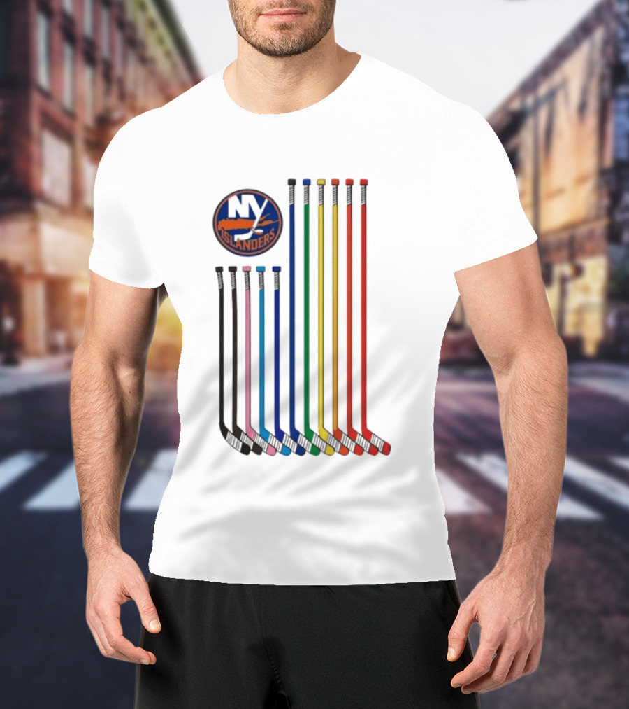 NY Islanders Rainbow Pride Night Hockey Sticks T-Shirt