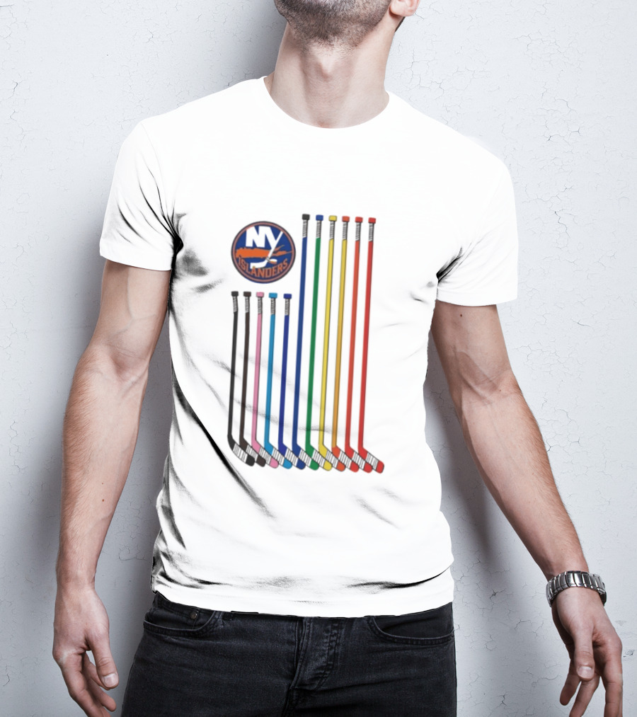 NY Islanders Rainbow Pride Night Hockey Sticks T-Shirt