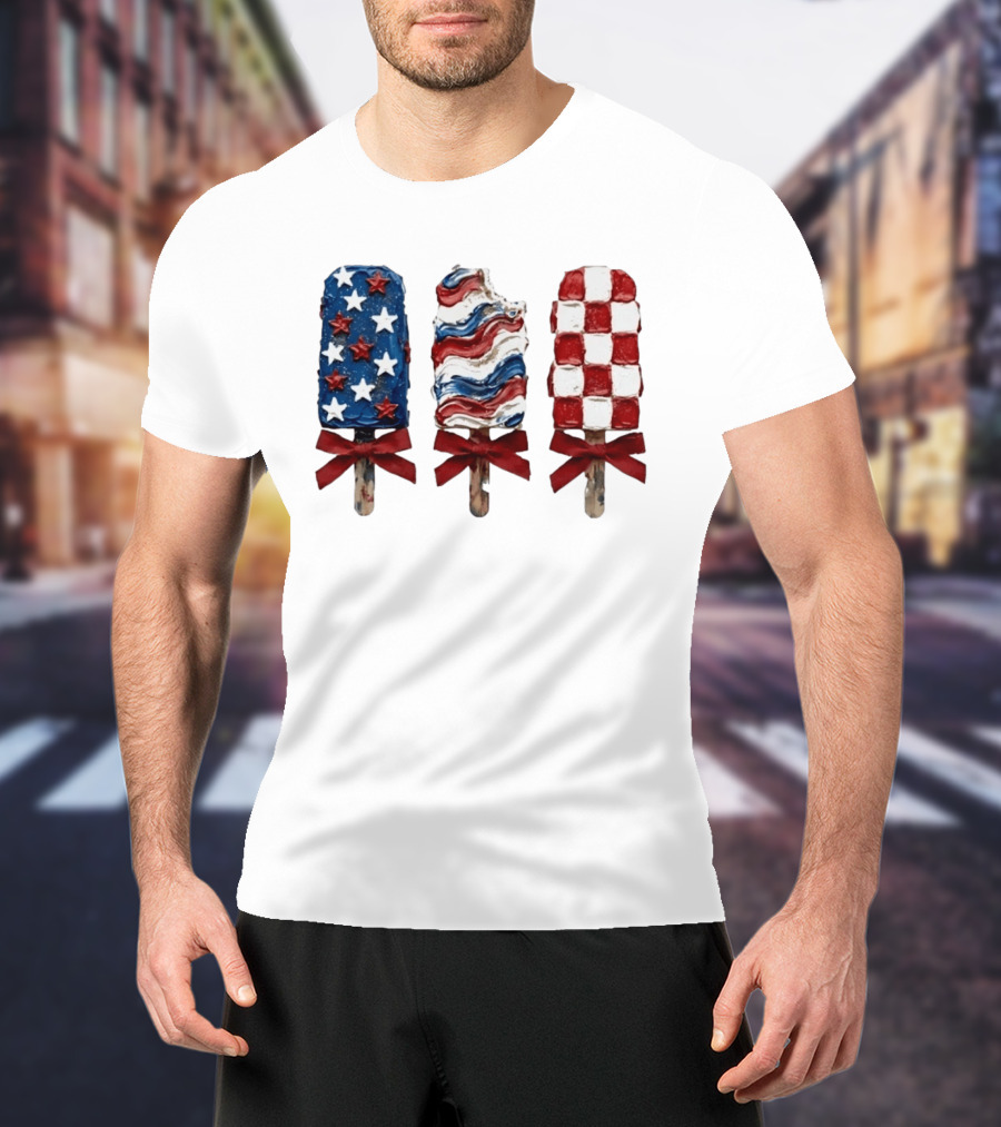 Patriotic Popsicle Stars Stripes Red White Blue T-Shirt