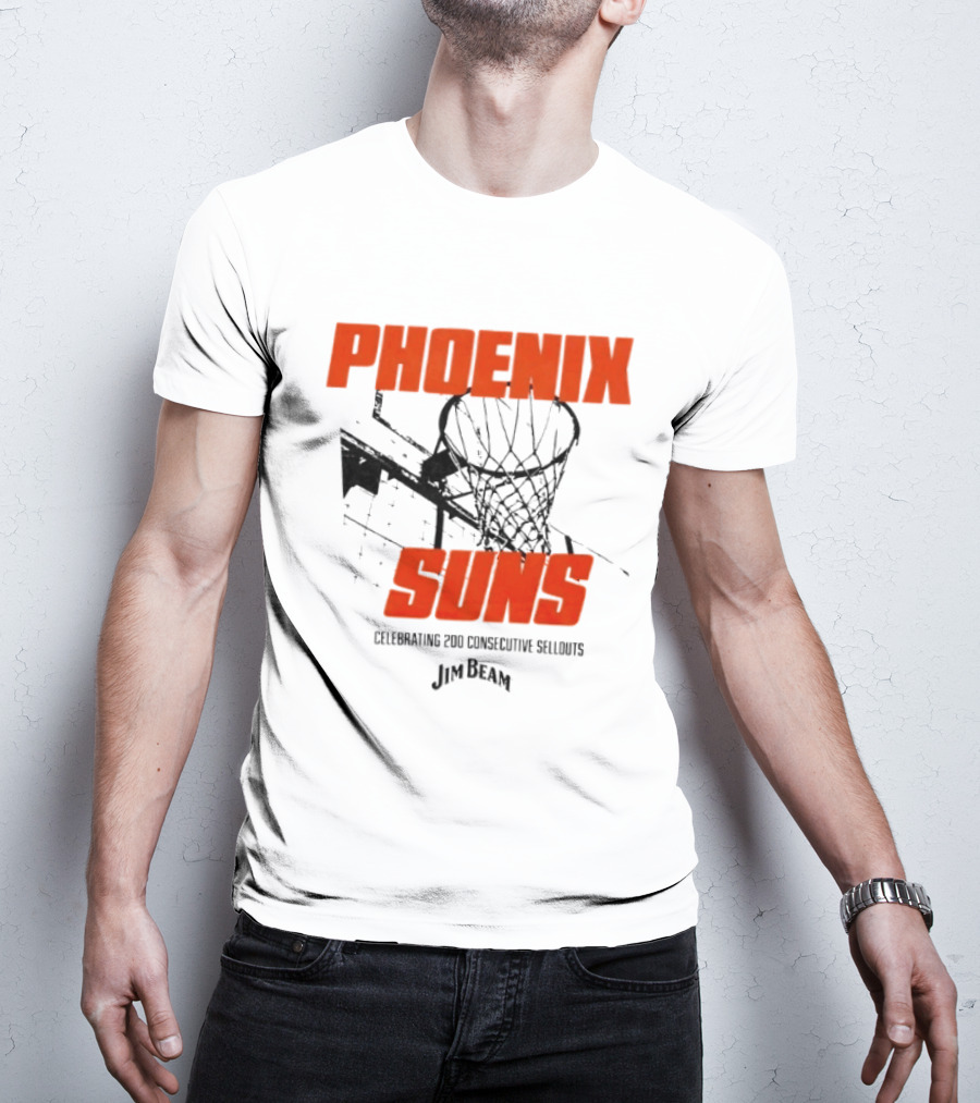 Phoenix Suns Celebrating 200 Consecutive Sellouts Jim Beam Basketball Hoop T-Shirt