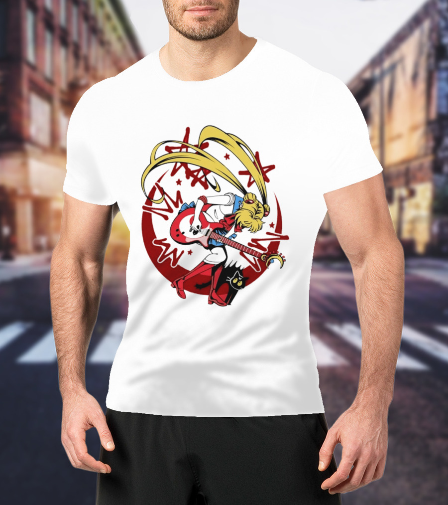 Sailor Moon Scott Pilgrim Crossover Rock And Roll Moonlight Guitar T-Shirt