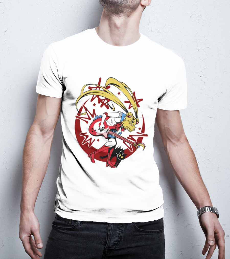 Sailor Moon Scott Pilgrim Crossover Rock And Roll Moonlight Guitar T-Shirt