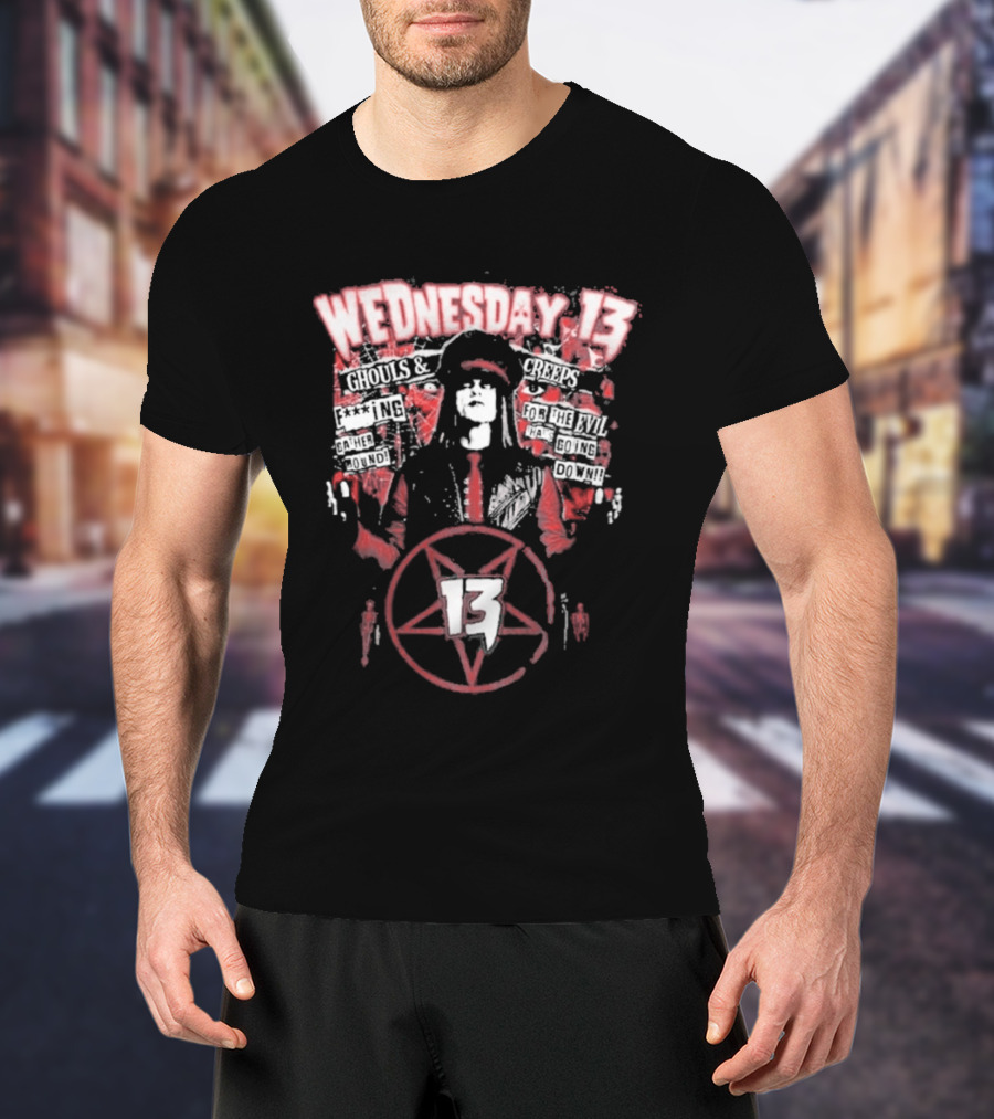 Wednesday 13 Ghouls Creeps Blood Spattered Pentagram 13 T-Shirt