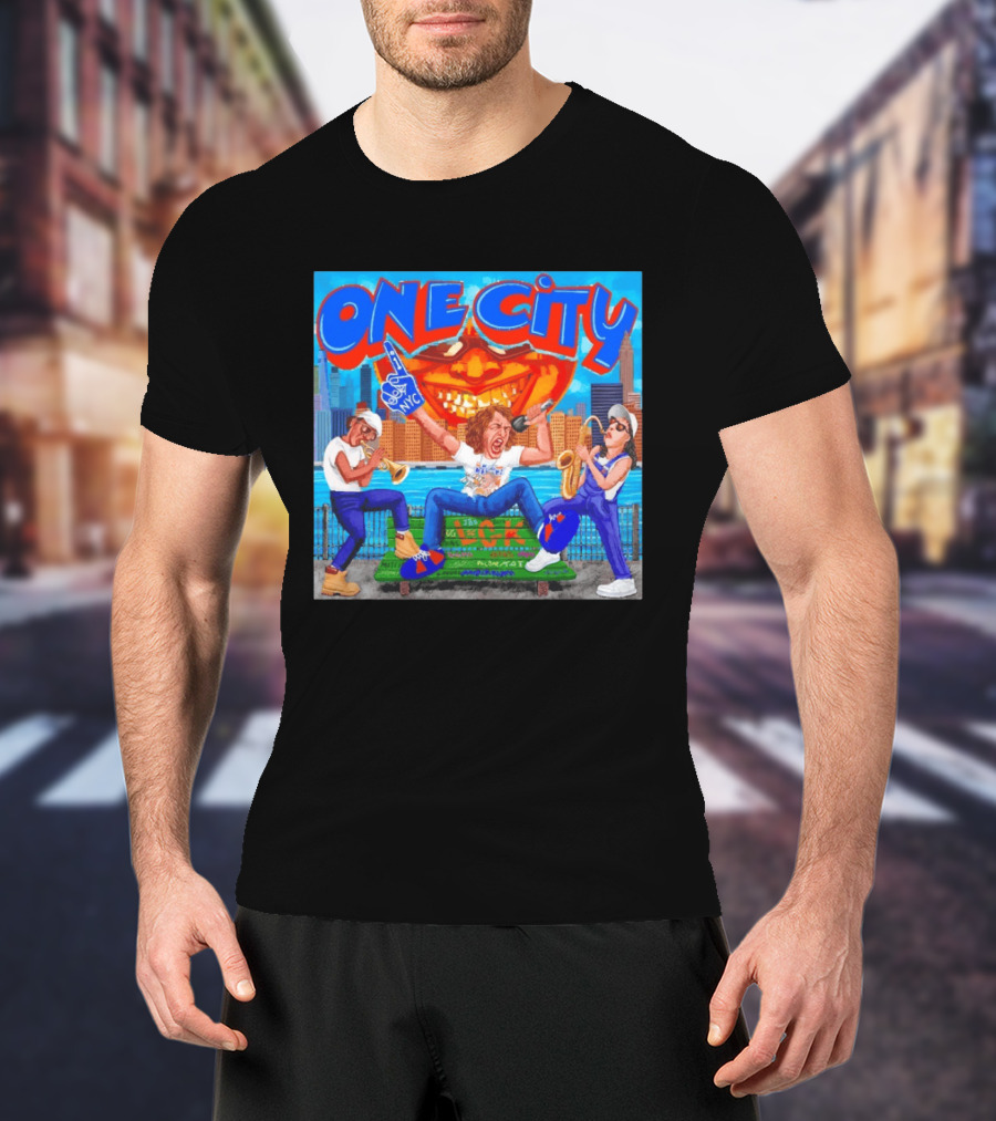 ONE CITY NYC DugLust Jazz Trio Band Performing In New York City With Skyscrapers And Music Players T-Shirt