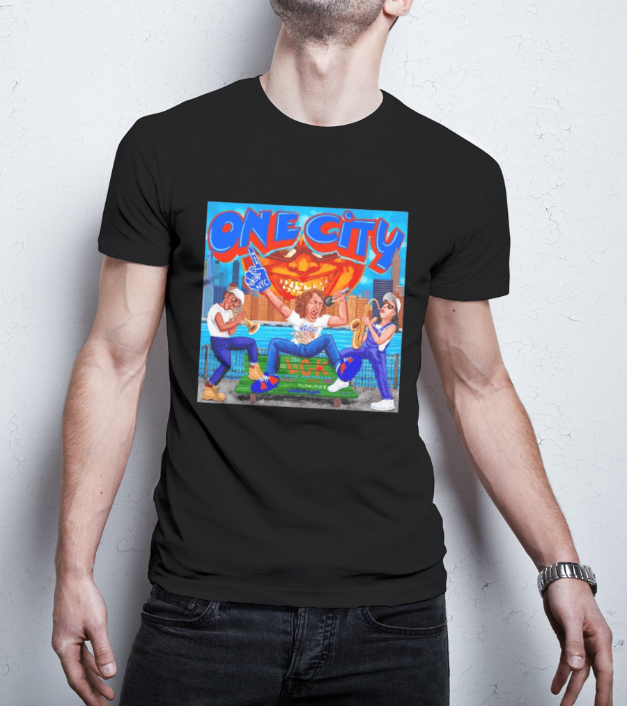 ONE CITY NYC DugLust Jazz Trio Band Performing In New York City With Skyscrapers And Music Players T-Shirt
