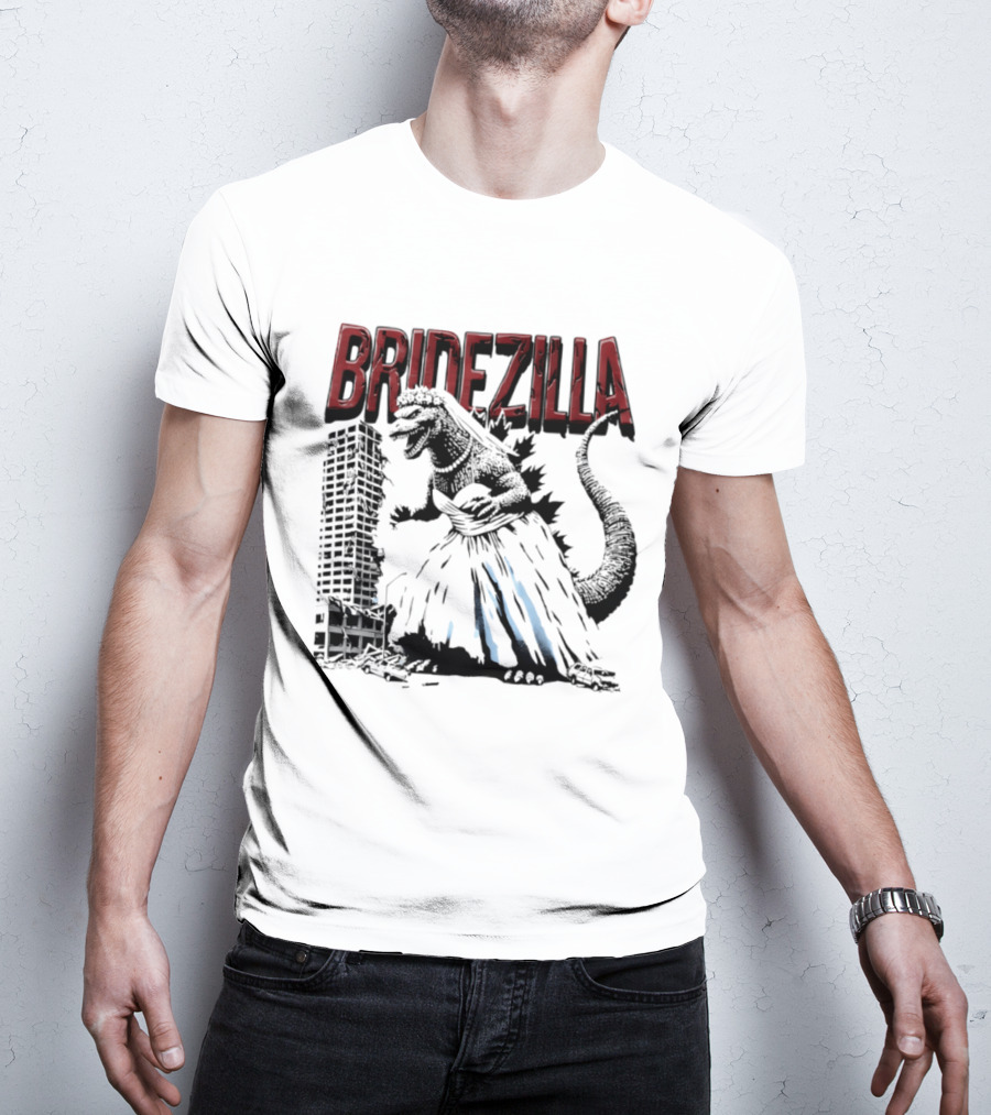 Bridezilla Godzilla Wedding City Monster Scene T-Shirt