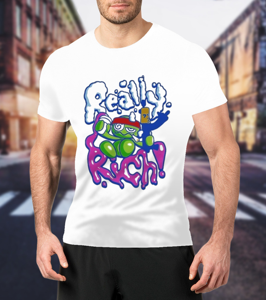 Really Rich Frog With Red Headband And Bottle T-Shirt