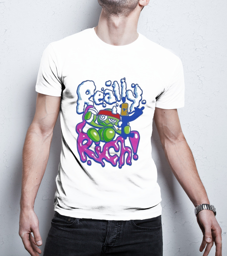Really Rich Frog With Red Headband And Bottle T-Shirt